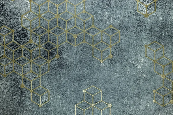 Tapestry background with abstract geometric gold shapes pattern