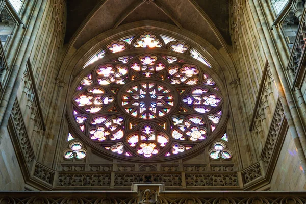 Janelas Vidro Manchadas Catedral São Vito Praga República Checa Maio — Fotografia de Stock