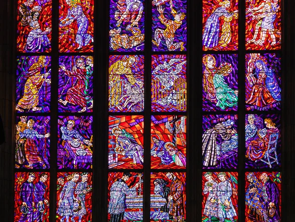 Janelas Vidro Manchadas Catedral São Vito Praga República Checa Maio — Fotografia de Stock