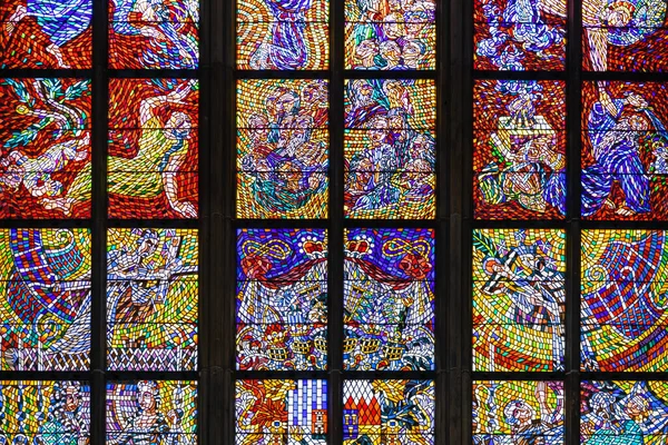 Stained Glass Windows Vitus Cathedral Prague Czech Republic May 2022 — Stock Photo, Image