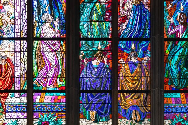 Stained Glass Windows Vitus Cathedral Prague Czech Republic May 2022 — Stock Photo, Image