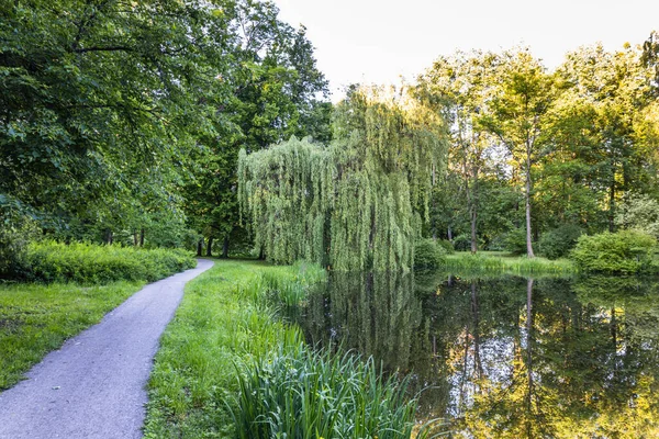 Parkolj Egy Csendes Helyen Pihenni Egy Tóval Nyár Városban — Stock Fotó