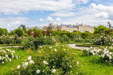Gardens of Rundale palace in Latvia. Famous attraction place for tourists.