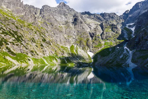 Black Lake Mountain Lake Polish Side Mount Rysy Tatra Mountains — Foto de Stock
