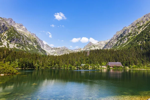 Poprad Mountain Lake Popradske Pleso Mountain Lake Located High Tatras — Foto de Stock