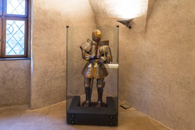 The renaissance knight plate armor at the Orava Castle. Oravsky Podzamok, Slovakia, 21 July 2022.