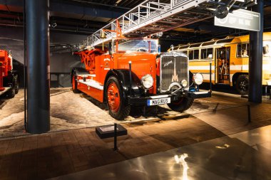 Magirus M45L - Classic retro firetruck. Riga motor museum. Riga, Latvia, 17 August 2022.