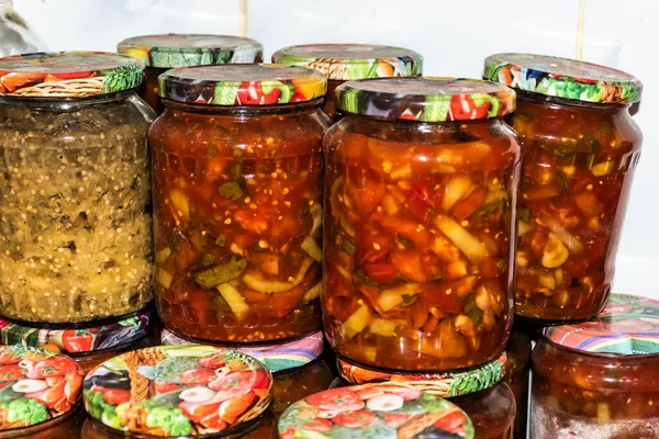 Jars Winter Tomatoes Celery Pepper Jars — Stock Photo, Image