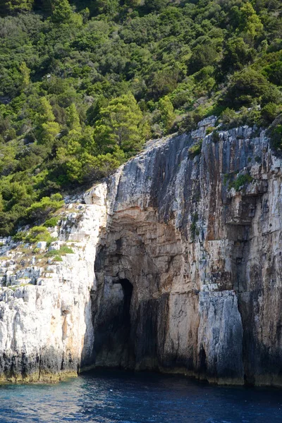 Blaue Höhlen Ufer Der Insel Paxos Vom Meer Aus Gesehen — Stockfoto