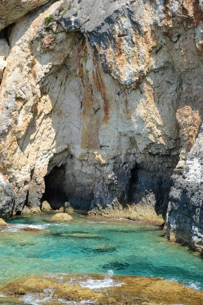 Meer Der Nähe Einer Klippe Auf Der Insel Paxos Griechenland — Stockfoto