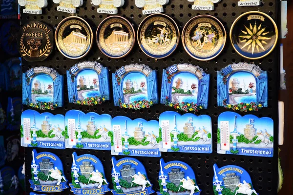 Magnetische Souvenirs Einem Geschäft Aus Thessaloniki Griechenland Europa — Stockfoto