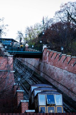 BUDAPEST, HUNGARY - 25 Kasım 2019 Budapeşte Füniküler, füniküler demiryolu.