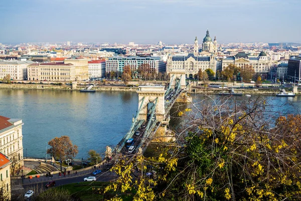 Вид Воздуха Цепной Мост Реку Дунай — стоковое фото