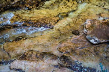Üniformalı taş yataklı temiz bir dağ nehrinin yüzeyinde.