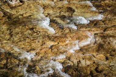 Üniformalı taş yataklı temiz bir dağ nehrinin yüzeyinde.