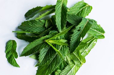 İzole edilmiş beyaz arkaplanda taze nane..