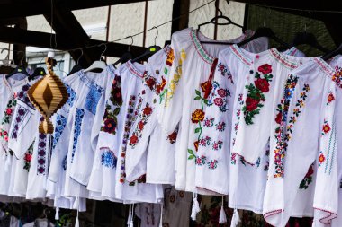 Romanya 'nın Bükreş kentindeki Dimitre Gusti Köy Müzesi' nin geleneksel mavi penceresi.