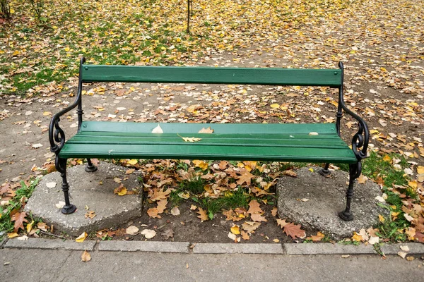 Autumn Season Bench Surrounded Covered Leaves — Stock Photo, Image