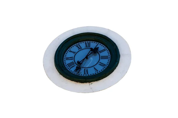 Reloj Viejo Con Esfera Reloj Azul Números Romanos Aislado Sobre —  Fotos de Stock