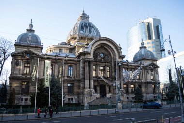 BUCHAREST, ROMANIA - MSK 02, 2021: MSK Sarayı 1900 yılında inşa edildi ve Calea Victoriei 'de yer aldı..