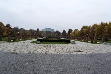 BUCHAREST, ROMANIA - 13 Kasım 2020: Herastrau Park 'ta sonbahar manzarası.