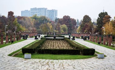 BUCHAREST, ROMANIA - 13 Kasım 2020: Herastrau Park 'ta sonbahar manzarası.