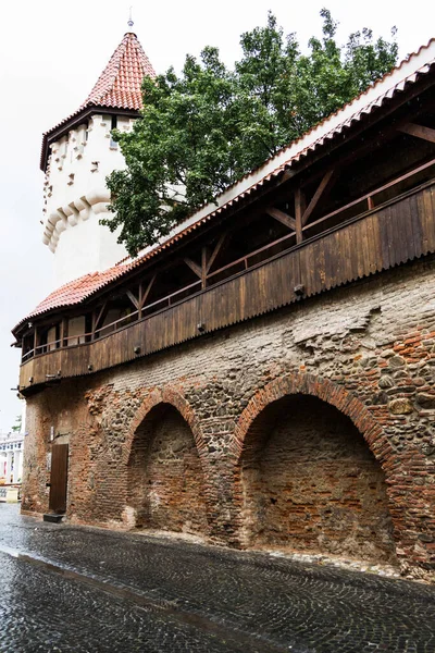 Sibiu Romania August 2020 Cetatii Street Carpenters Tower Wooden Covered — Stock Photo, Image