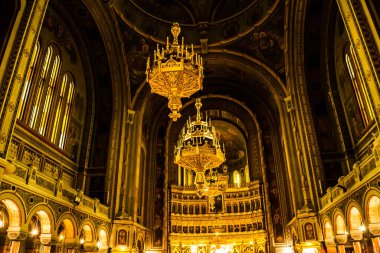 TIMISOARA, ROMANIA - 10 Eylül 2019: Banat Metropolitan Katedrali 'nin İçi.