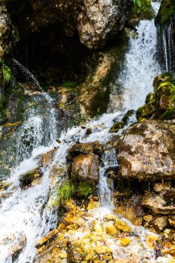 7 pınarlı şelalenin (cascada 7 izvoare), Bucegi Dağları, Romanya.
