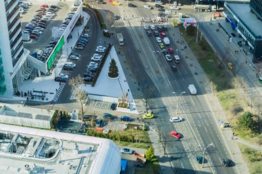 BUCHAREST, ROMANIA - 08 Mart 2019: Bükreş 'in hiçbir tarafının havadan görünüşü