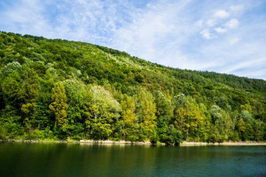 Romanya 'nın en uzun nehri olan Cozia Ulusal Parkı, Karpat Dağları' ndaki Olt Nehri 'nin manzarası.