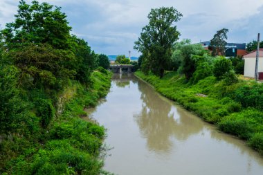 Romanya 'nın Bistrita kentinde Bistrita Nehri ve Codrisor Ormanı.