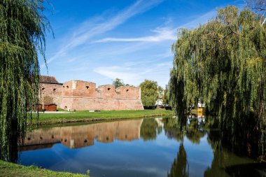 Fagaras Kalesi, ortaçağ kalesi Transilvanya 'da inşa edilmiş. Brasov ilçesi, Transilvanya, Romanya.