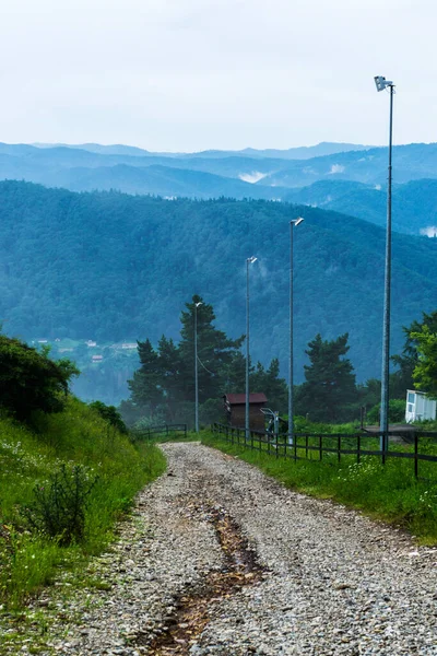 Estrada Florestal Que Faz Ligação Entre Cidade Piatra Neamt Montanha — Fotografia de Stock