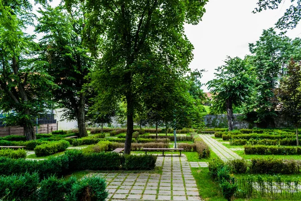 Piękny Park Miejski Miasta Bistrita Rumunia — Zdjęcie stockowe