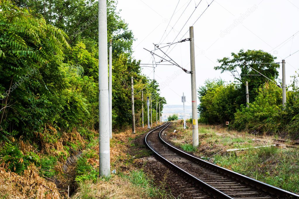 Railway tracks in a rural scene, Drobeta Turnu Severin, Romania.