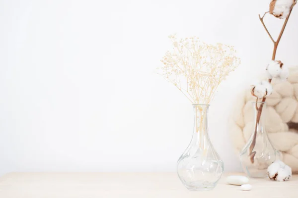 Home Decoration Vase Flowers White Wall Interior Design Concept Close — Stock Photo, Image