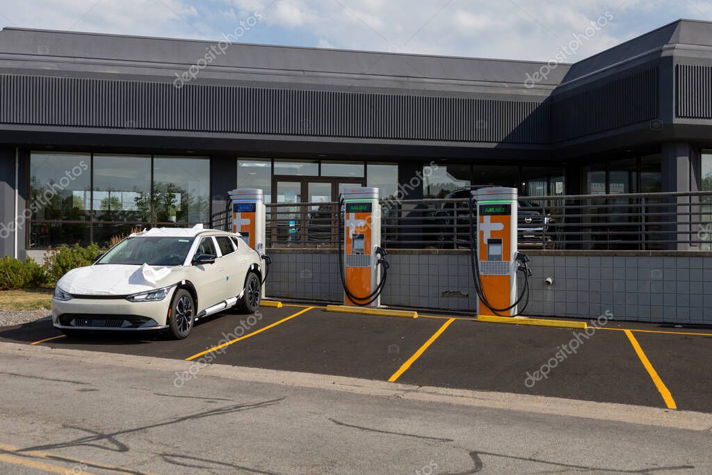 Rochester, NY USA 07272022 Electric vehicle charging station. High voltage charging station. 2023