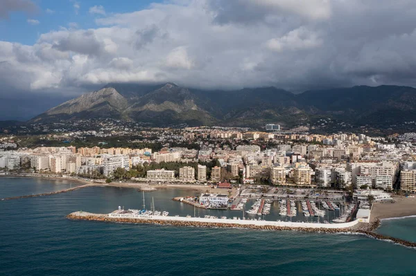 Vista Aérea Del Hermoso Puerto Deportivo Del Municipio Marbella España — Foto de Stock