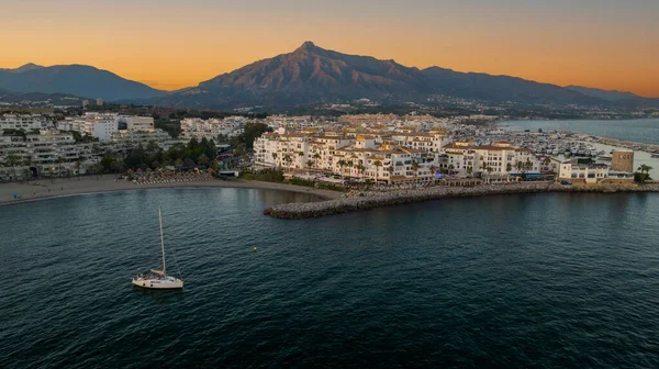 Letecký Pohled Puerto Banus Krásném Východu Slunce Marbella — Stock fotografie