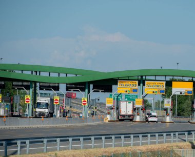Milan Italy 1 July 2022: Barrier of the motorway toll booth that connects Milan with Brescia