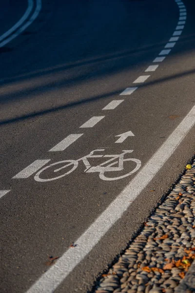 Asfalt Väg Med Cykelbana Ränder — Stockfoto