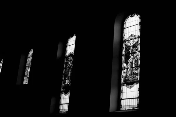 Чорно Біла Фотографія Всередині Церкви — стокове фото