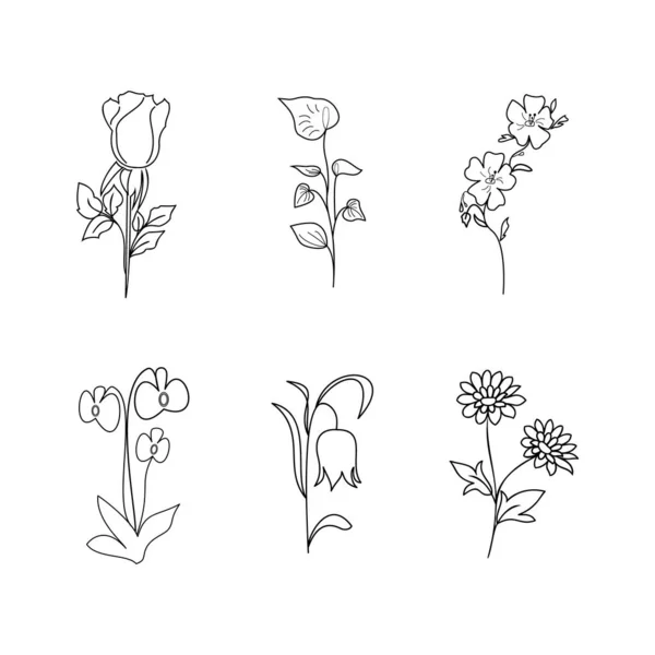 Ilustraciones Flores Vector Blanco Negro Para Diseño Jardinería Floricultura Florerías — Vector de stock
