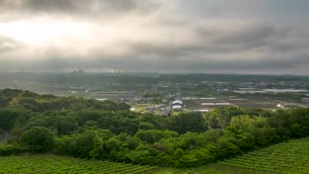 Las Nubes Tormenta Temprano Mañana Mueven Sobre Campo Rural Disparo — Vídeo de stock