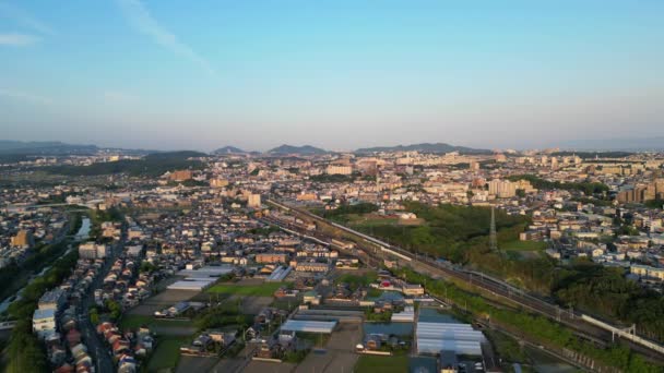 Aerial Move Approaching Bullet Train Suburban Landscape High Quality Footage — Stock Video
