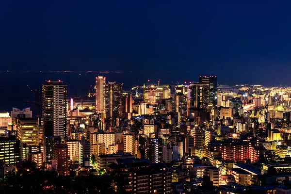 Edifícios Altos Sannomiya Centro Kobe Noite Foto Alta Qualidade — Fotografia de Stock