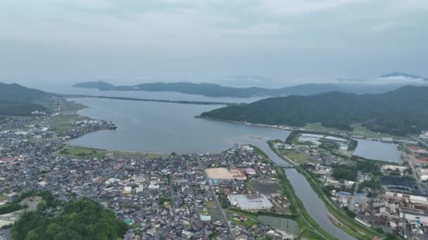 Αργή Κίνηση Παράκτια Πόλη Και Amanohashidate Χερσαία Γέφυρα Υψηλής Ποιότητας — Αρχείο Βίντεο