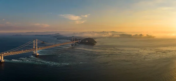 Panoramiczny Widok Lotu Ptaka Most Naruto Jacuzzi Zachodzie Słońca Wysokiej — Zdjęcie stockowe