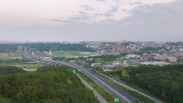 Decollo Autostrada Attraverso Risaie Margini Della Città Filmati Alta Qualità — Video Stock